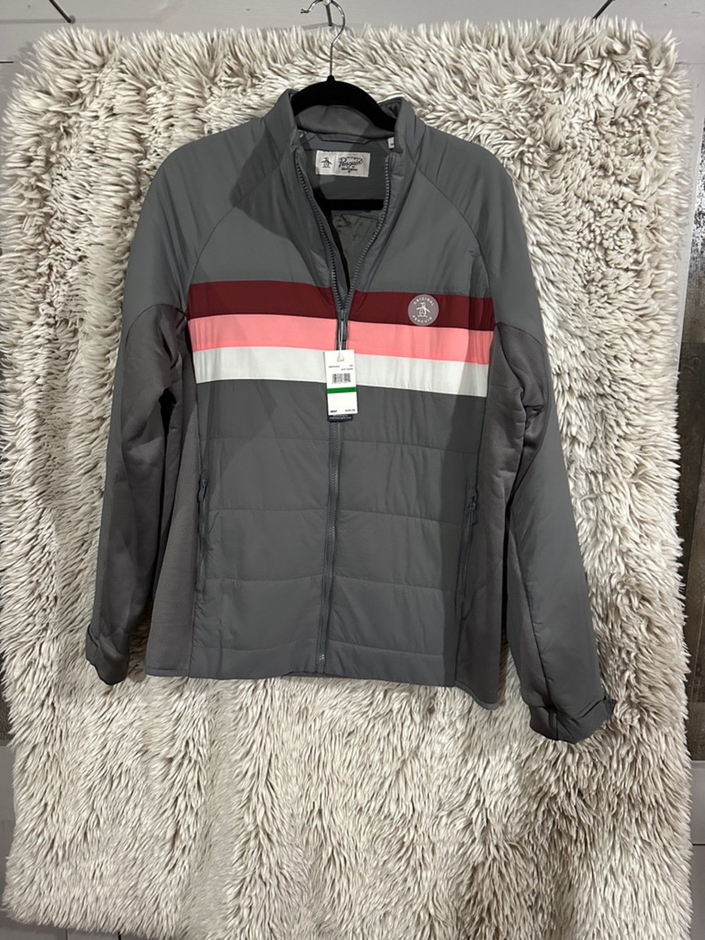 Original Penguin Gray Jacket with Red, Pink & White Stripes